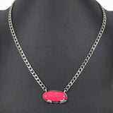 99468, OVAL STONE WITH STAR & MOON ACCENT CHAIN NECKLACE