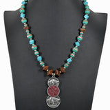 Western Buffalo Coin with Turquoise Stone Beaded Necklace - view 2