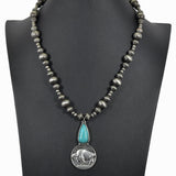 Western Buffalo Coin with Stone Beaded Necklace