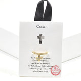 99485, GOLD DIPPED, DAINTY CROSS CZ CHARM ADJUSTABLE RING