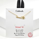 99492, GOLD DIPPED, "CELEBRATE" SWEET 16 DAINTY NECKLACE