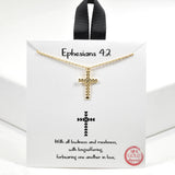 99496, GOLD DIPPED, "EPHESIANS 4:2" CROSS CHARM NECKLACE