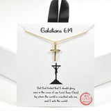 99499, GOLD DIPPED, "GALATIANS 6:14" CROSS CHARM NECKLACE