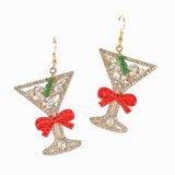 99505, CHRISTMAS CHAMPAGNE GLASS RHINESTONE DANGLE EARRING