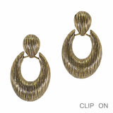 99516, OVAL GEOMETRIC TEXTURED METAL CLIP ON EARRING