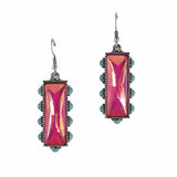 Rectangle Rhinestone with Turquoise Stone Dangle Earring - view 3