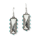 Rectangle Rhinestone with Turquoise Stone Dangle Earring