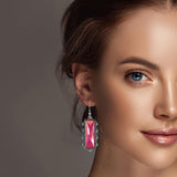 Rectangle Rhinestone with Turquoise Stone Dangle Earring - view 2