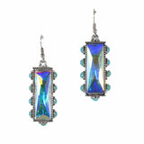Rectangle Rhinestone with Turquoise Stone Dangle Earring - view 4