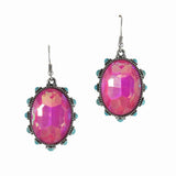 Oval Rhinestone with Turquoise Stone Dangle Earring - view 2