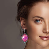 Oval Rhinestone with Turquoise Stone Dangle Earring