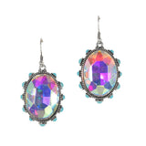 Oval Rhinestone with Turquoise Stone Dangle Earring - view 3
