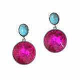 Round Rhinestone with Turquoise Stone Dangle Earring - view 4