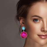 Round Rhinestone with Turquoise Stone Dangle Earring - view 2