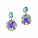 Round Rhinestone with Turquoise Stone Dangle Earring - view 3