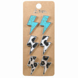 Lightning Bolt Turquoise Stone & Leopard FUR Stud Earring SET