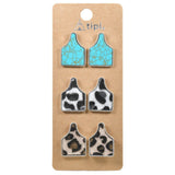 COW TAG Turquoise Stone & Leopard FUR Stud Earring SET