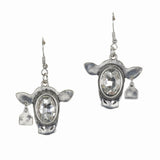 COW Head TAG Rhinestone Accent Dangle Earring