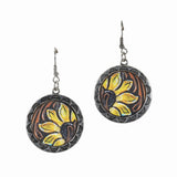 99541, SUNFLOWER ROUND WOOD ACCENT DANGLE EARRING