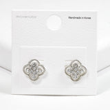 Rhodium Plated, Clover Crystal Rhinestone Stud Earring