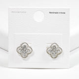 99609, 14K GOLD DIPPED, CLOVER CRYSTAL RHINESTONE STUD EARRING