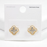 99609, 14K GOLD DIPPED, CLOVER CRYSTAL RHINESTONE STUD EARRING
