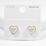 Rhodium Plated, Heart Pearl Stud Earring