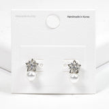 Rhodium Plated, Star Accent Crystal Rhinestone with Pearl Stud Earring