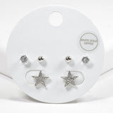 Rhodium Plated, Star Crystal Rhinestone Stud Earring SET - view 2