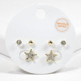 Rhodium Plated, Star Crystal Rhinestone Stud Earring SET
