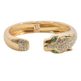 99643, GREEN EYES PANTHER PAVE RHINESTONE ACCENT OPEN CUFF BRACELET