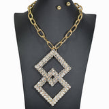99686, GEOMETRIC DIAMOND SHAPE RHINESTONE NECKLACE