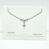 99703, RHODIUM DIPPED, DAINTY CROSS CUBIC ZIRCONIA NECKLACE