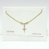 99703, 14K GOLD DIPPED, DAINTY CROSS CUBIC ZIRCONIA NECKLACE