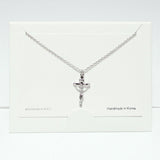 99704, RHODIUM DIPPED, DAINTY CRUCIFIX PENDANT NECKLACE