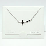 99705, RHODIUM DIPPED, DAINTY SIDE CROSS NECKLACE