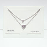 99706, RHODIUM DIPPED, DAINTY CZ HEART DOUBLE LAYERED NECKLACE