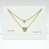 99706, 14K GOLD DIPPED, DAINTY CZ HEART DOUBLE LAYERED NECKLACE