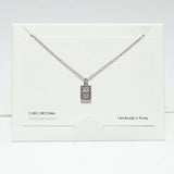 99708, RHODIUM DIPPED, DAINTY CZ RECTANGLE NECKLACE