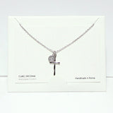99709, RHODIUM DIPPED, DAINTY HAMMERED CROSS WITH CZ CHARM NECKLACE