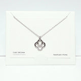 99711, RHODIUM DIPPED, DAINTY CZ CLOVER CHARM NECKLACE