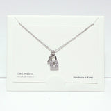 99712, RHODIUM DIPPED, DAINTY CZ PADLOCK & KEY CHARM NECKLACE