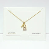 99712, 14K GOLD DIPPED, DAINTY CZ PADLOCK & KEY CHARM NECKLACE