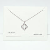 99713, RHODIUM DIPPED, DAINTY CZ CLOVER CHARM NECKLACE