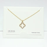 99713, 14K GOLD DIPPED, DAINTY CZ CLOVER CHARM NECKLACE