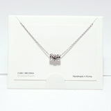 99718, RHODIUM DIPPED, DAINTY CZ ROUND RING SLIDE NECKLACE