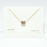 99719, 14K GOLD DIPPED, DAINTY CZ SQUARE RING SLIDE NECKLACE
