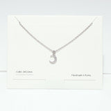 99721, RHODIUM DIPPED, DAINTY CZ CRESCENT MOON CHARM NECKLACE