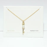 99722, 14K GOLD DIPPED, DAINTY PEARL ACCENT KEY CHARM NECKLACE