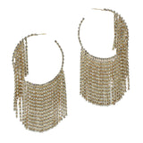 99731, ROUND HOOP CRYSTAL RHINESTONE TASSEL EARRING